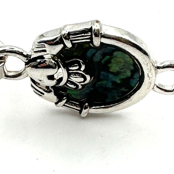 Claddagh Bracelet Silver tone Abalone Hinge Bangle Irish Costume Jewelry - Picture 3 of 8